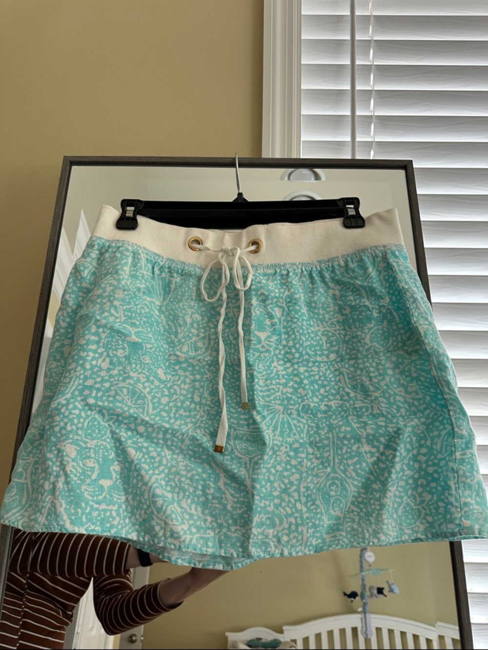 Lilly Pulitzer Turquoise and White Drawstring Skirt